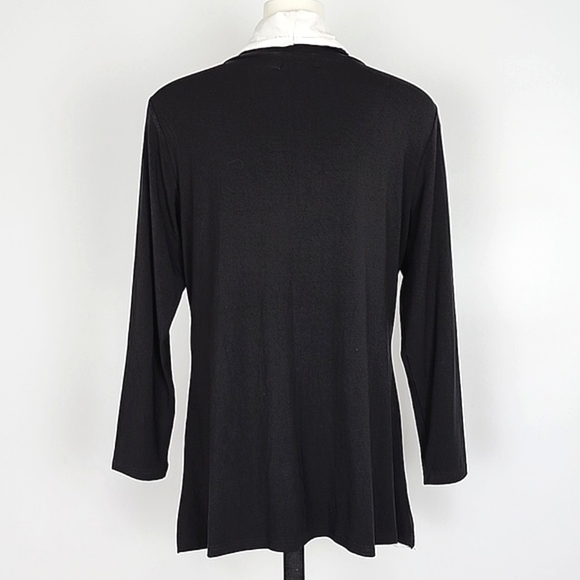 Papa Cowl Neck  Black White Layered Long Sleeves Tunic Top Bamboo Drapy Size L - Picture 3 of 11